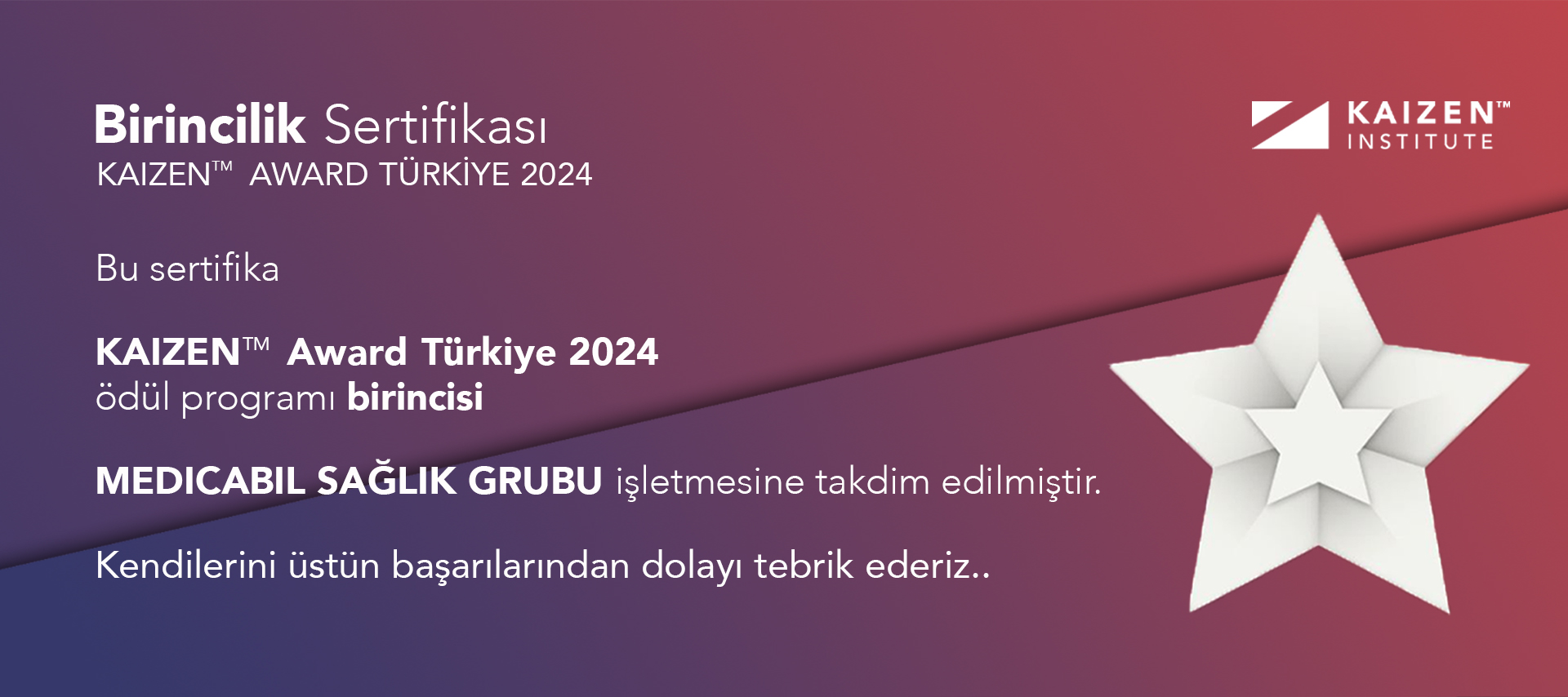 MEDICABIL Sağlık Grubu, KAIZEN Award Türkiye 2024 Birincisi!